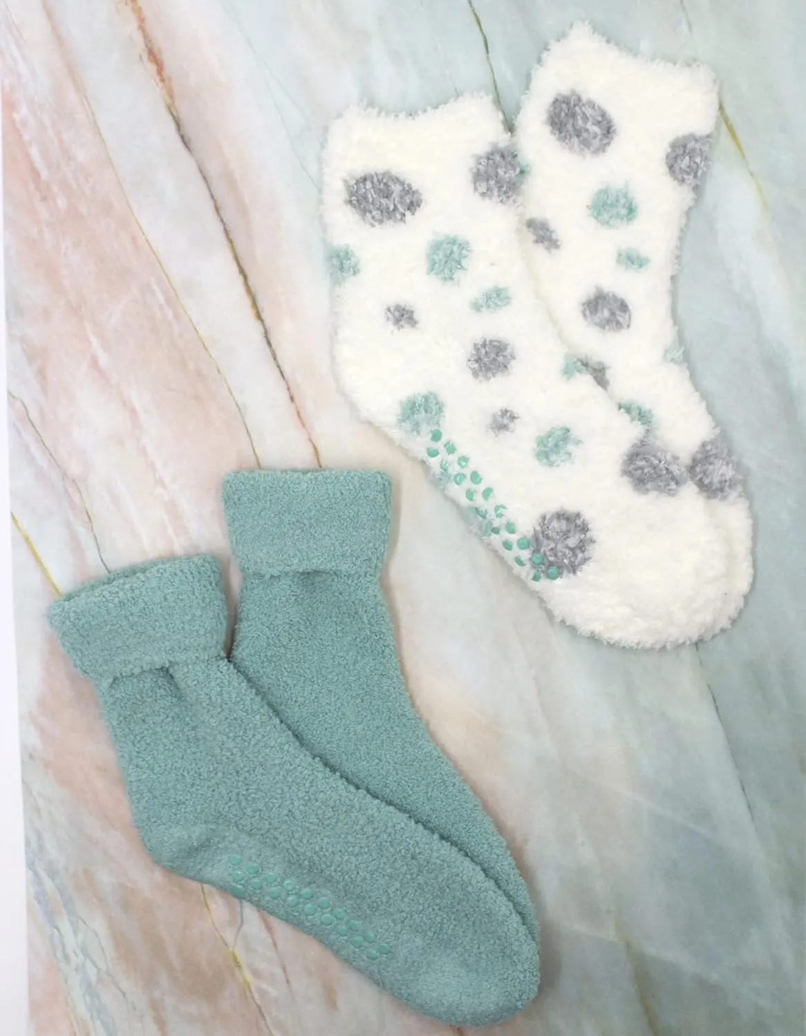 Aromasoles Non-Skid 2-pack Lavender Rose Shea Butter Infused Slipper Socks with Grips Fuzzy Cozy Winter Soft Fluffy Socks for Women's Day Gift