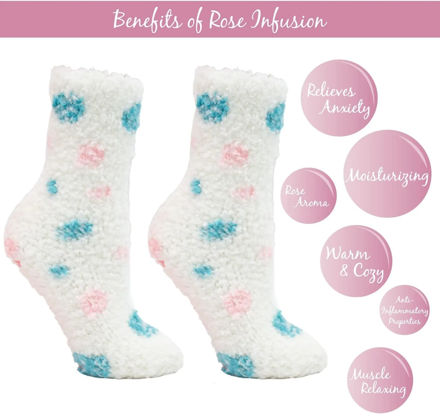 Aromasoles Non-Skid 2-pack Lavender Rose Shea Butter Infused Slipper Socks with Grips Fuzzy Cozy Winter Soft Fluffy Socks for Women's Day Gift