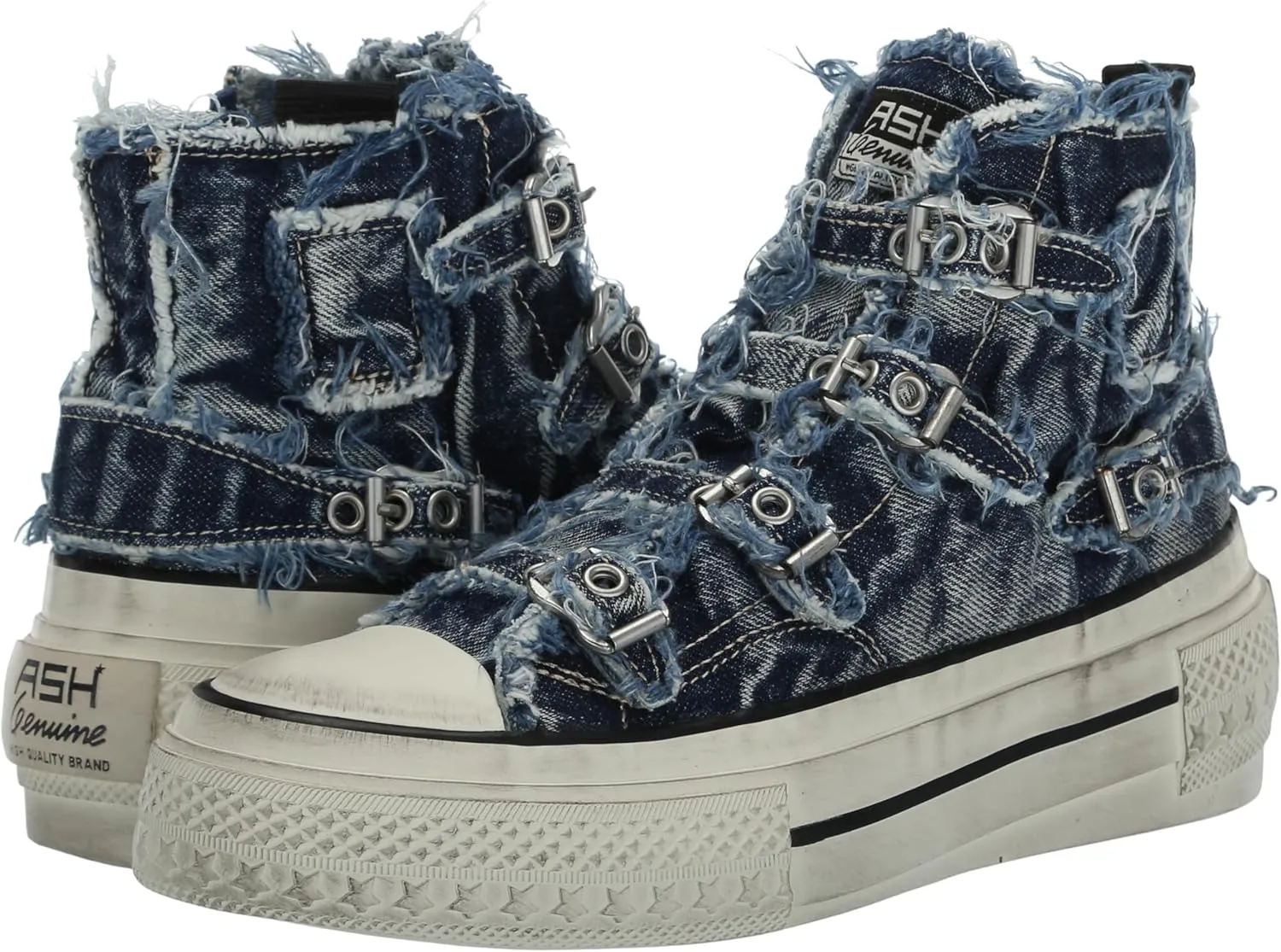 ASH Women's Rainbow Fashion Sneaker-Premium Leather High Top with Buckles, Distressed Platform Sole