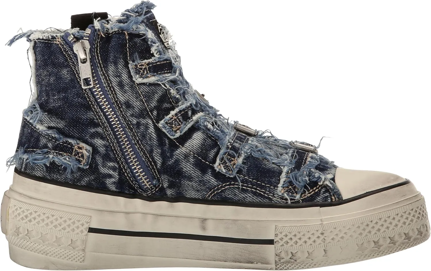 ASH Women's Rainbow Fashion Sneaker-Premium Leather High Top with Buckles, Distressed Platform Sole