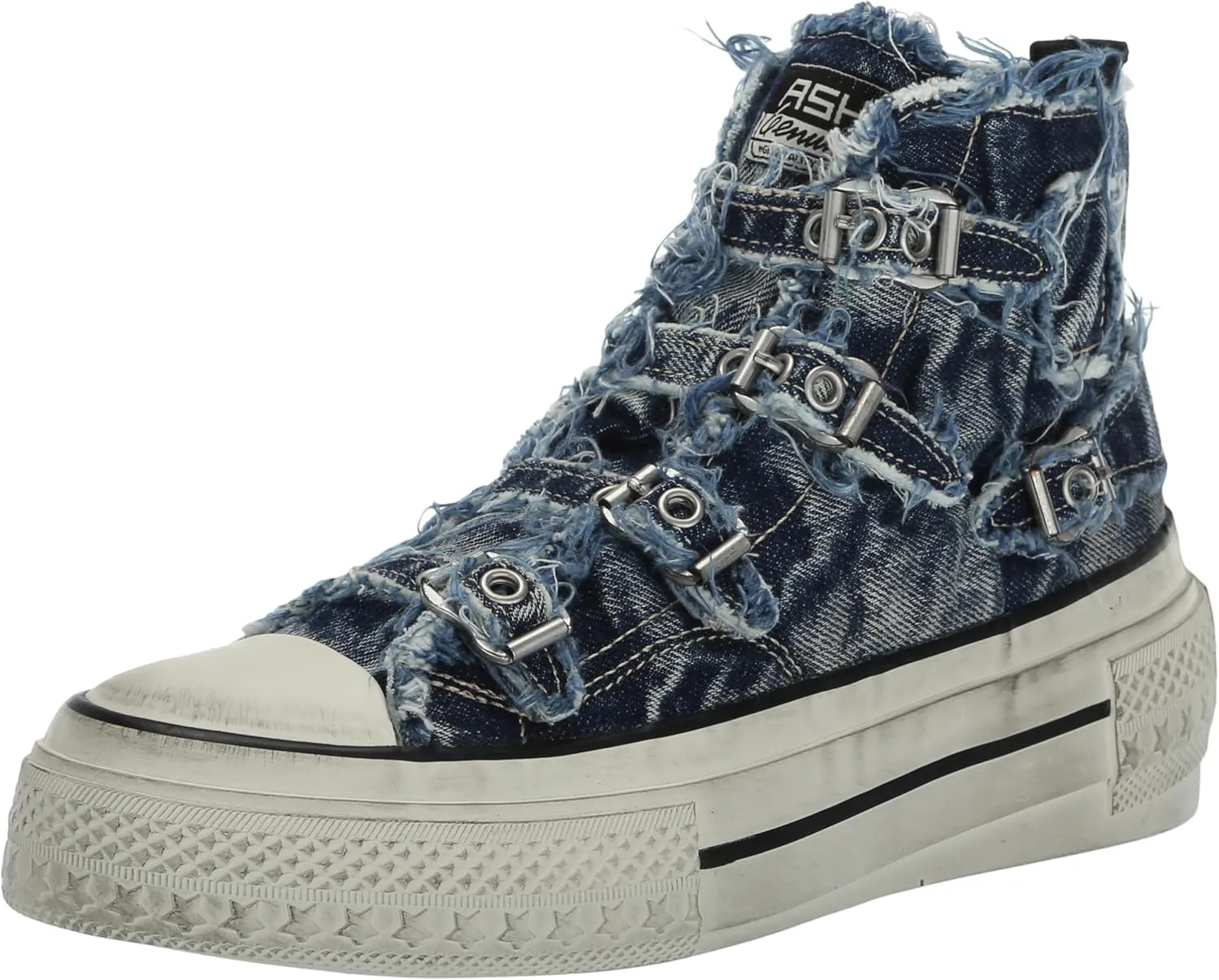 ASH Women's Rainbow Fashion Sneaker-Premium Leather High Top with Buckles, Distressed Platform Sole