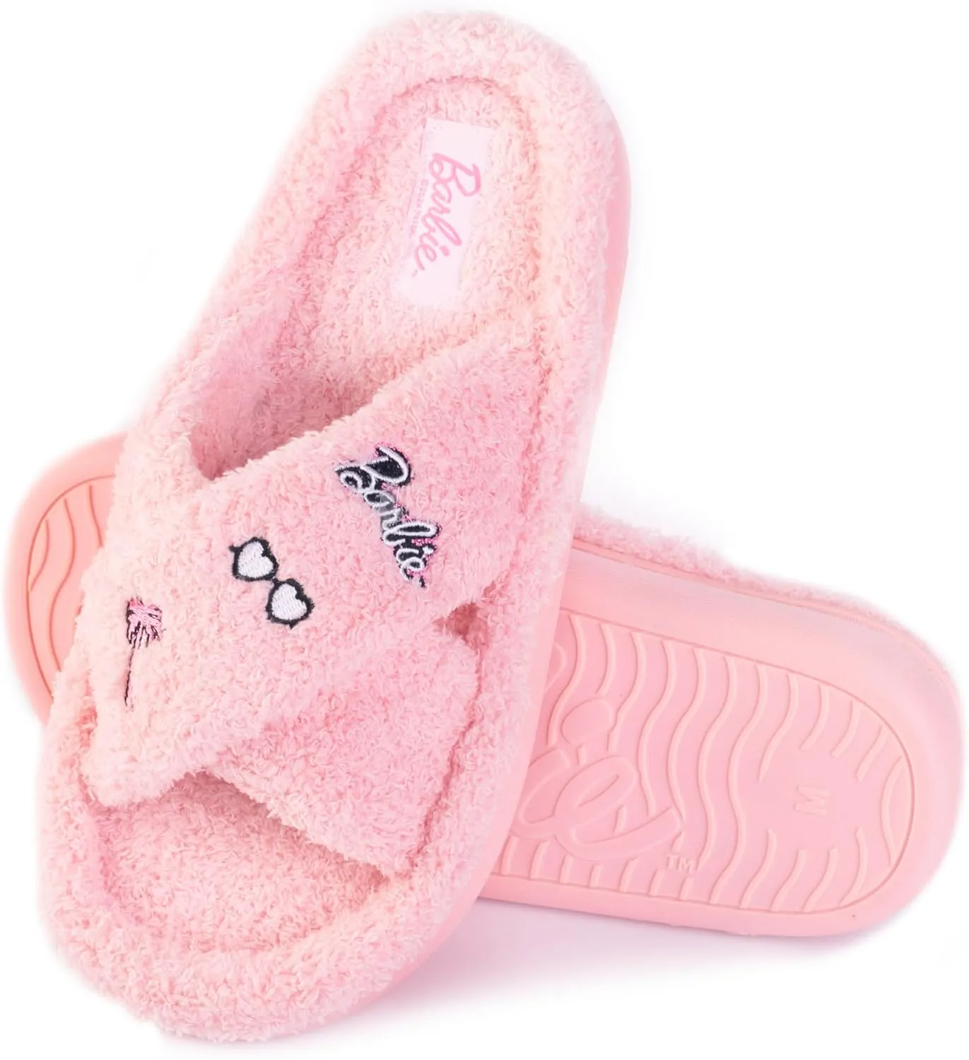 Barbie Women's Cozy X-Band and Open Toe Faux Fur Memory Foam Indoor Outdoor Soled Slipper in Xs-XL