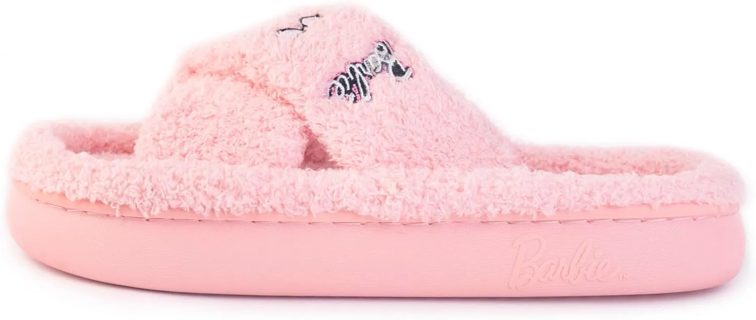 Barbie Women's Cozy X-Band and Open Toe Faux Fur Memory Foam Indoor Outdoor Soled Slipper in Xs-XL