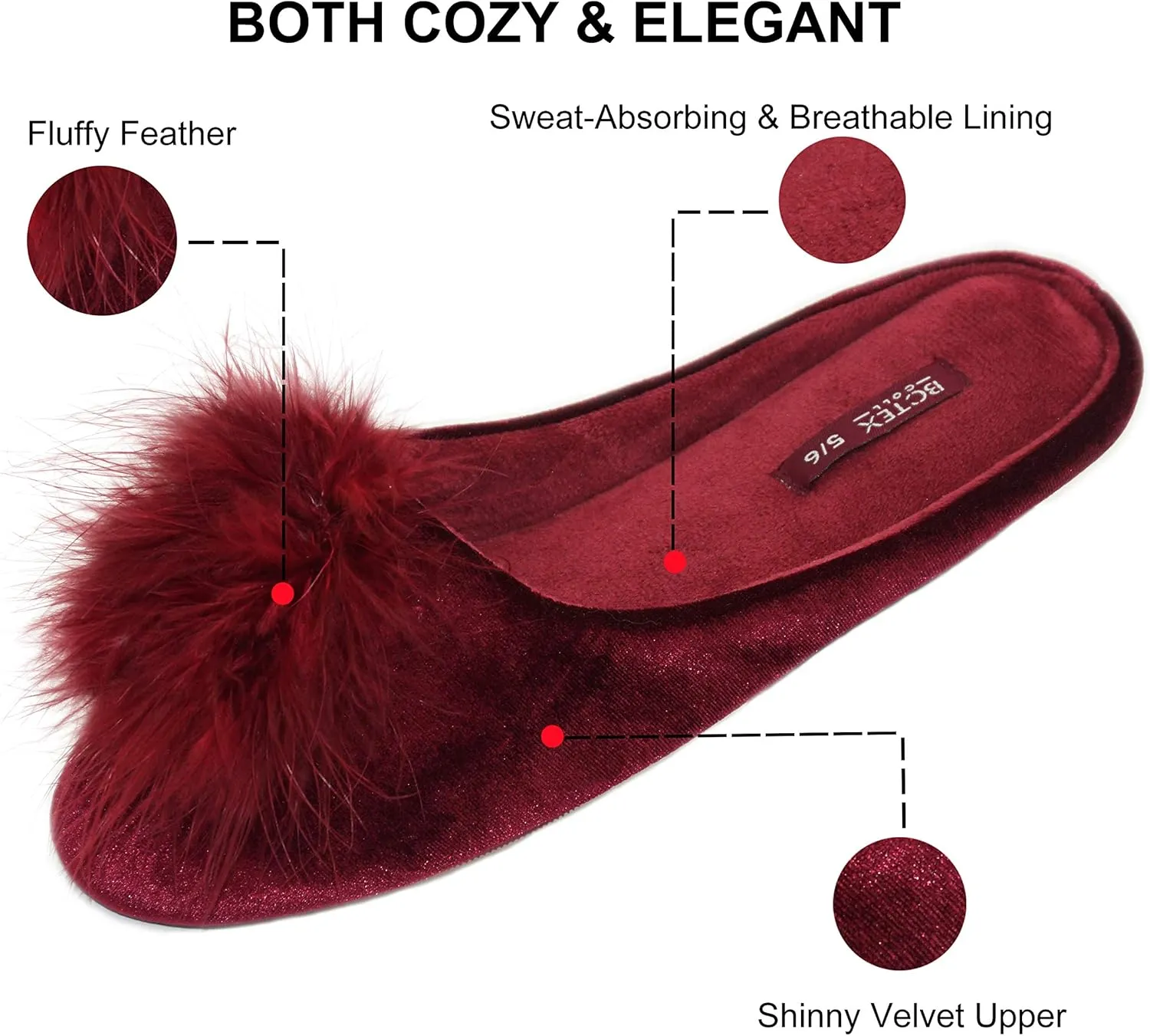 BCTEX COLL Women's Cozy Velvet Memory Foam House Slipper, Ladies Fuzzy Bedroom Slipper Non-slip Sole