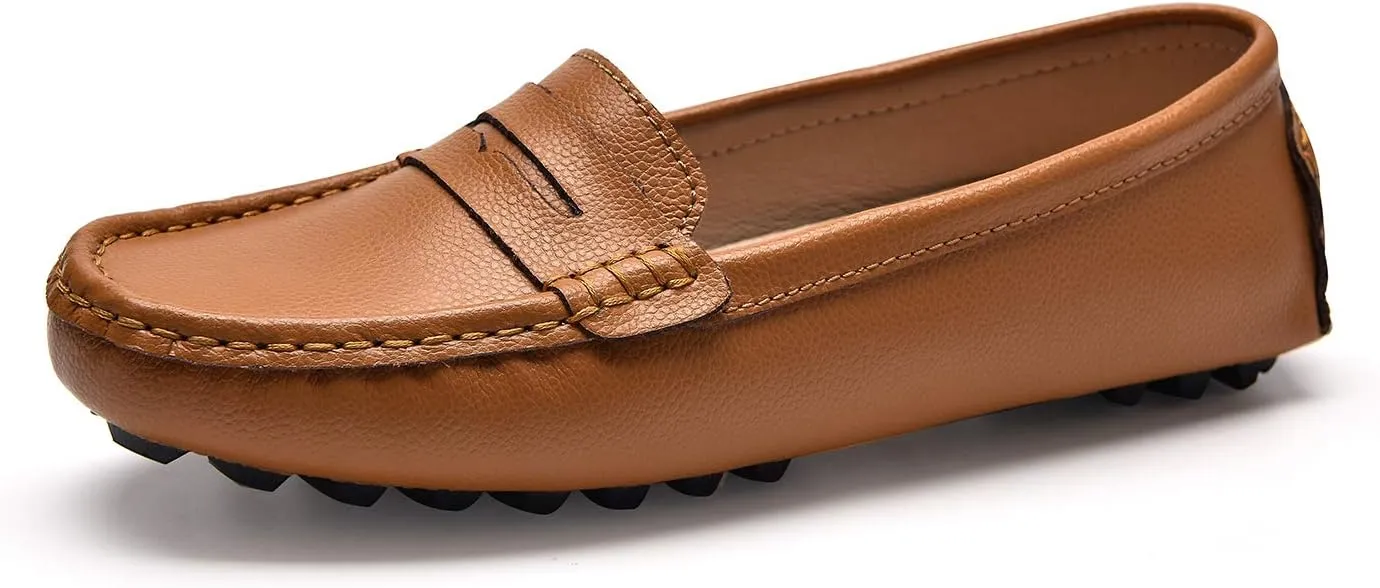 BEAUSEEN Women's Genuine Leather Penny Loafers Classic Driving Moccasins Casual Slip On Comfort Women Loafer Shoes