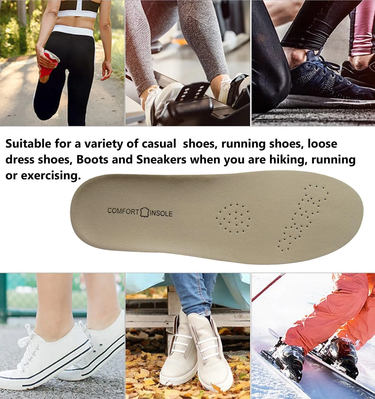 Beige Real Leather Shoe Insoles for Men Dress Shoes and Boots Thick Latex Cowhide Leather Shoe Inserts for Hiking and Walking Pains and Fatigues Relief Sweat Abosrbing