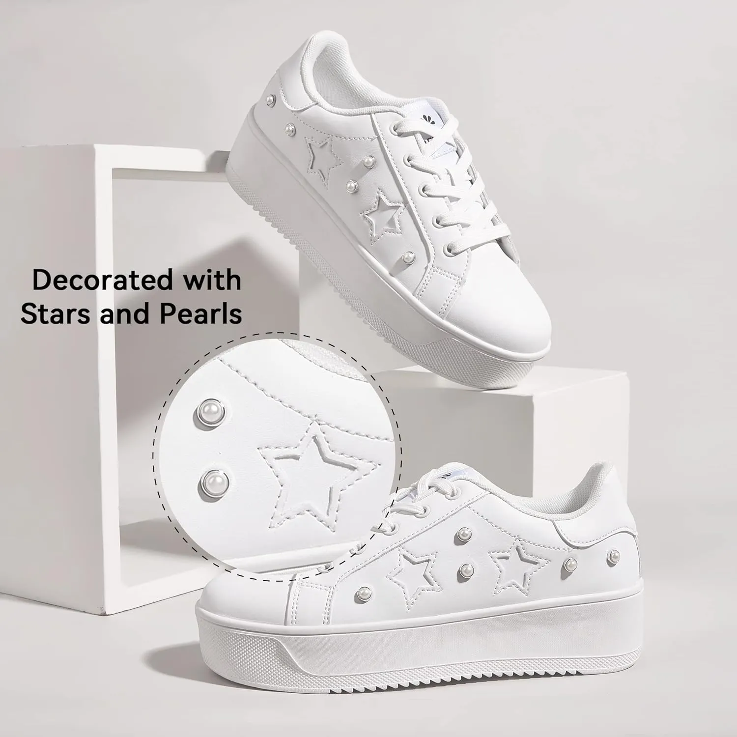 BELOS Fashion Platform Women Sneakers Faux Suede Stars Holographic Rainbow Walking Shoes