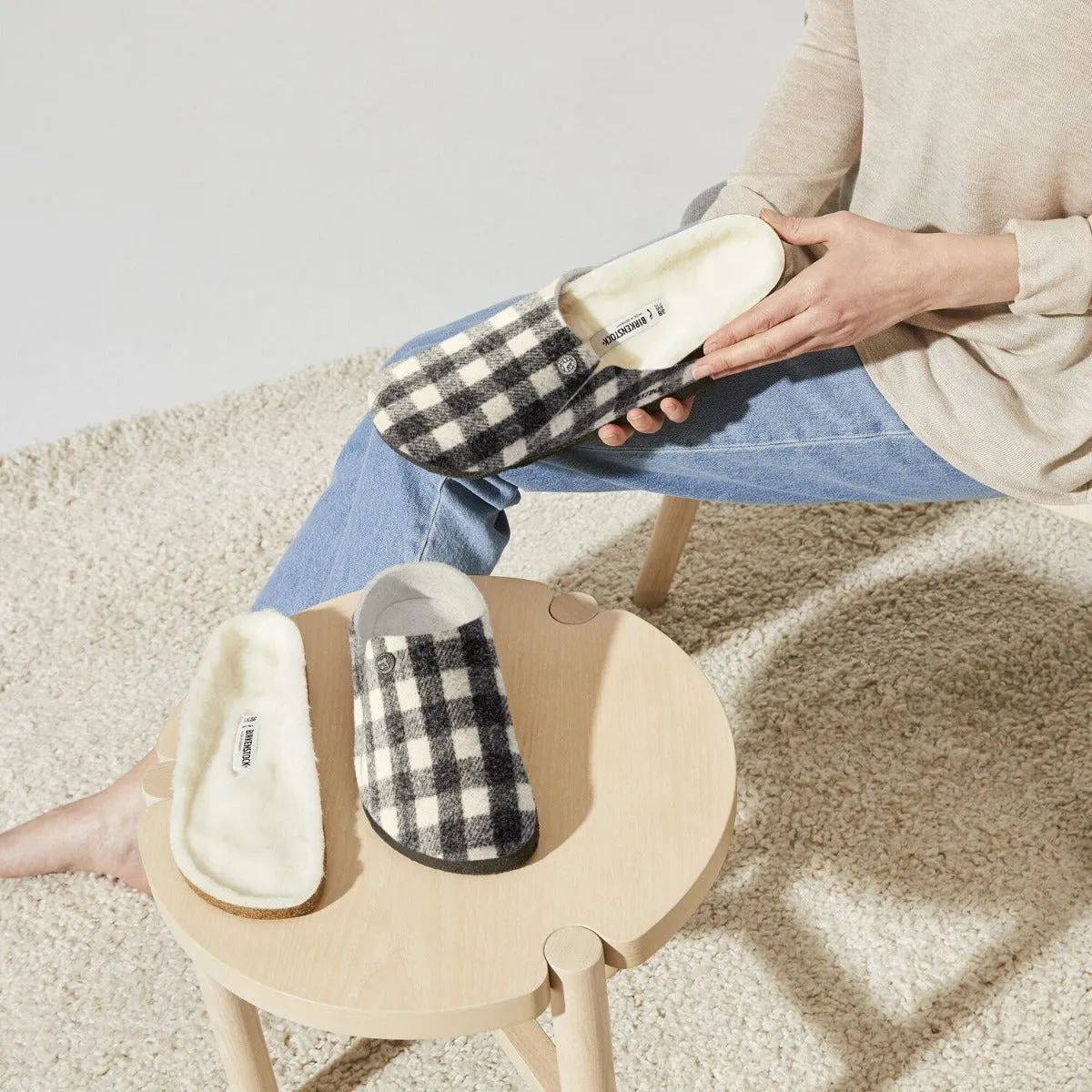 Birkenstock Plaid White Wool Felt Zermatt Shearling Women's Slippers N1017545