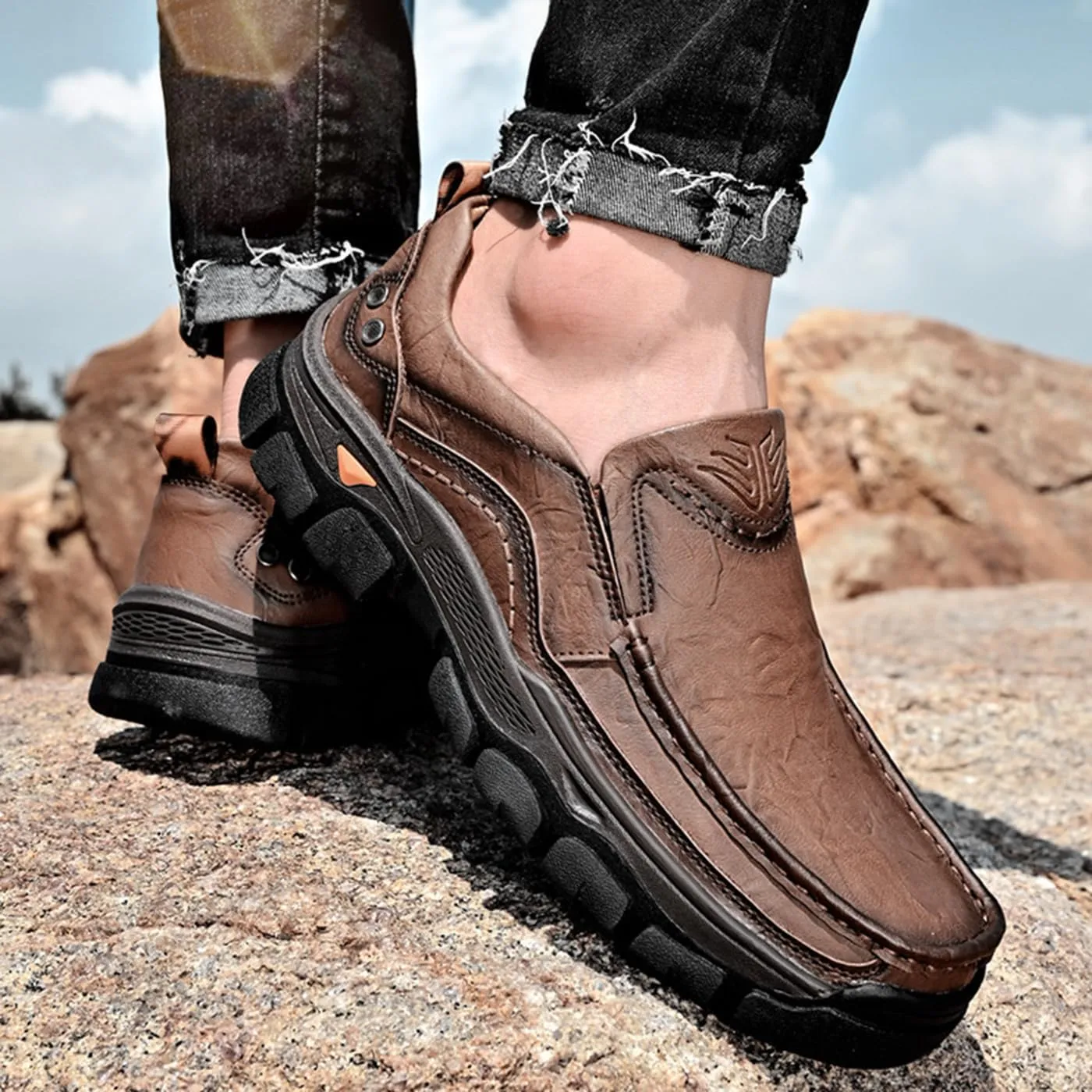 Boxpopla Men's Slip On Casual Shoes Moc Toe Leather Walking Hiking Loafers Dress Comfortable for Work Office Outdoor Hike