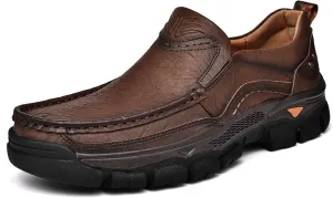 Boxpopla Men's Slip On Casual Shoes Moc Toe Leather Walking Hiking Loafers Dress Comfortable for Work Office Outdoor Hike