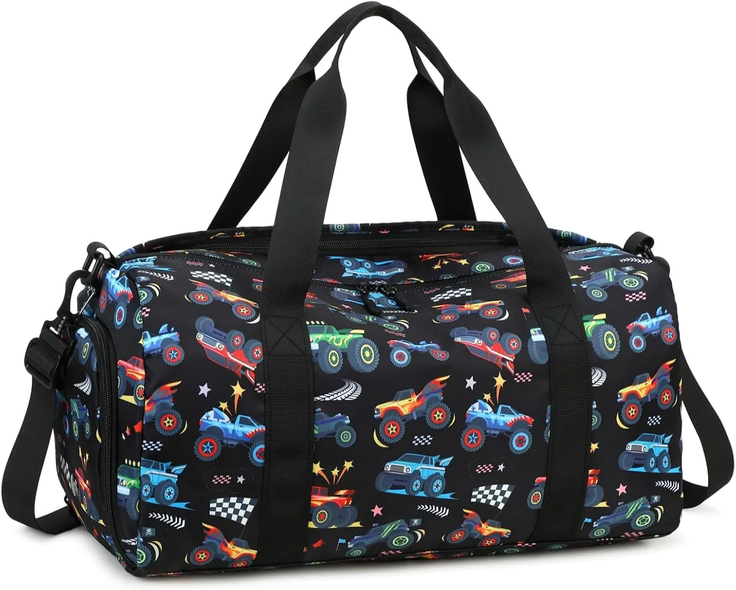 BTOOP Kids Overnight Bag for Boys Small Soccer Sports Gym Bags Duffle Tote With Shoe Compartment Toddler Weekender Sleepover Bags for Travel (Truck-Black)