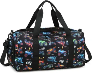 BTOOP Kids Overnight Bag for Boys Small Soccer Sports Gym Bags Duffle Tote With Shoe Compartment Toddler Weekender Sleepover Bags for Travel (Truck-Black)