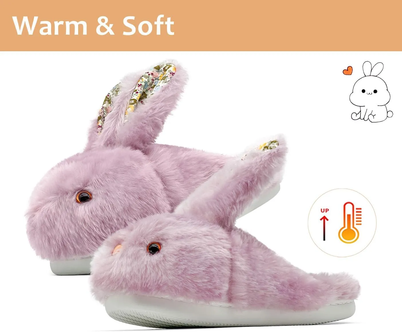 Bunny Slippers for Women Men Cute Plush Rabbit Fuzzy Slippers, Soft Fluffy Animal Winter Warm Indoor House Slippers Shoes