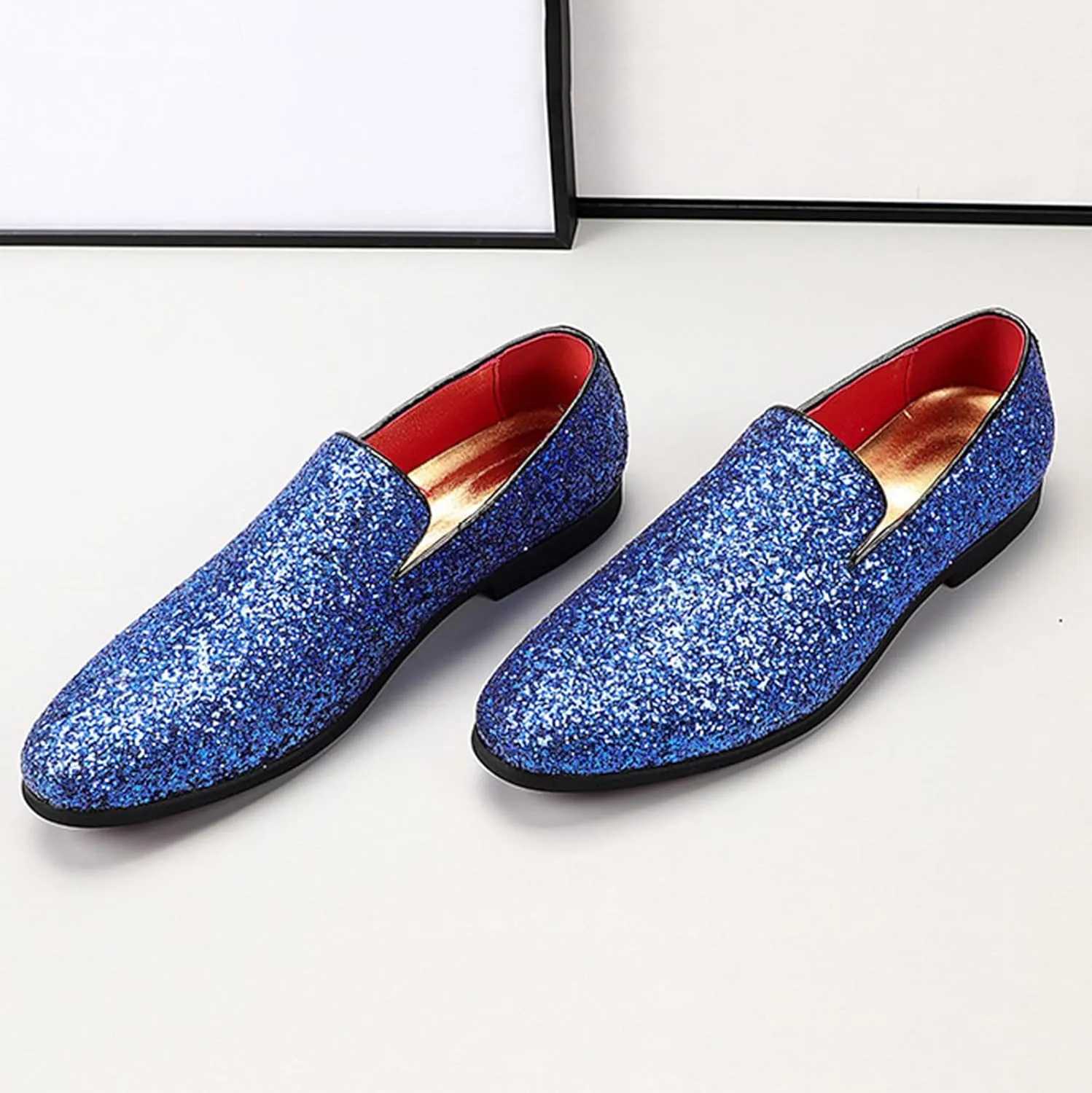 ByErz Mens Glitter Loafers Dress Slip on Party Wedding Penny Smoking Sparkly Shoes