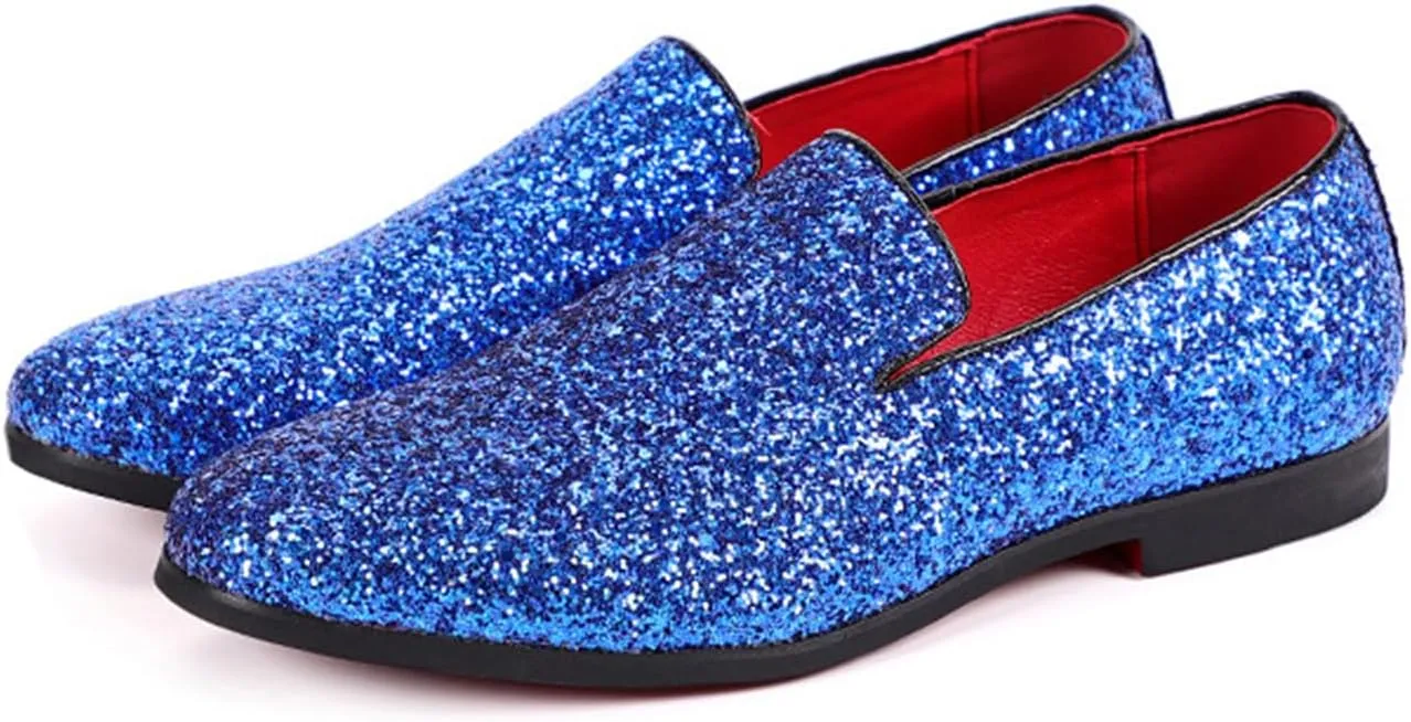 ByErz Mens Glitter Loafers Dress Slip on Party Wedding Penny Smoking Sparkly Shoes