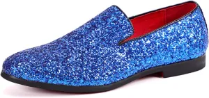 ByErz Mens Glitter Loafers Dress Slip on Party Wedding Penny Smoking Sparkly Shoes