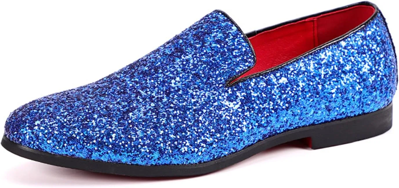 ByErz Mens Glitter Loafers Dress Slip on Party Wedding Penny Smoking Sparkly Shoes