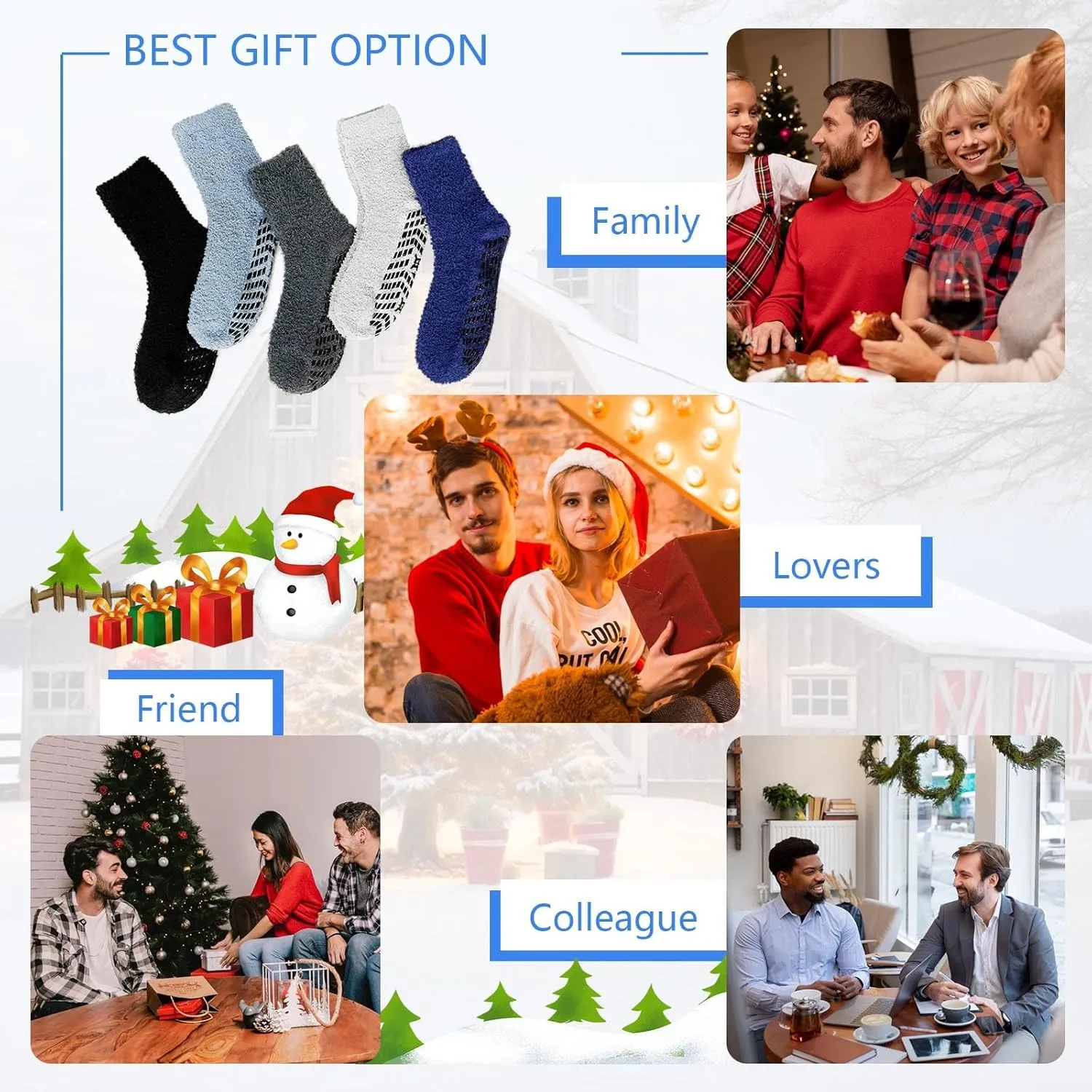 CaiDieNu Fuzzy Socks for Men with Grippers, Fluffy Slipper Socks Winter Warm Thick Home Hospital Cozy Non-slip Socks 5 Pairs