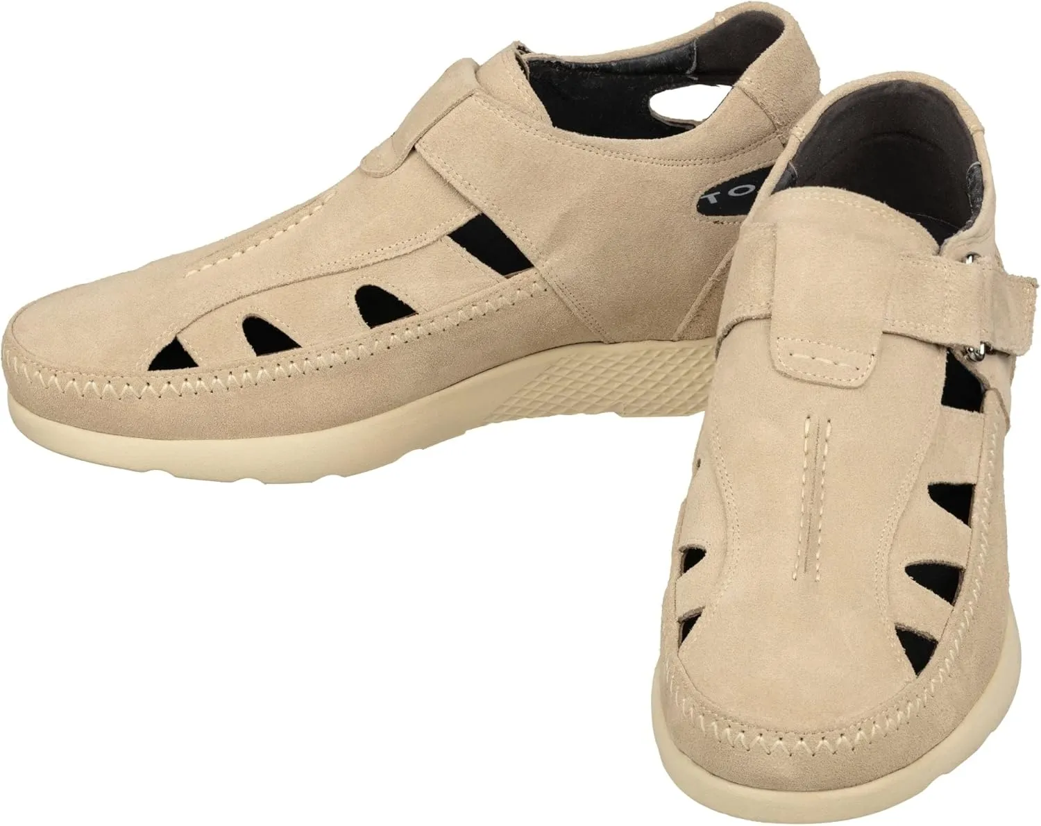 CALTO Men's Invisible Height Increasing Elevator Shoes - Beige Premium Suede Leather Lightweight Fisherman Sandals - 2.6 Inches Taller - K2135 - Size 9 D(M) US