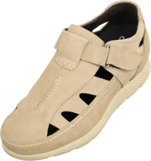 CALTO Men's Invisible Height Increasing Elevator Shoes - Beige Premium Suede Leather Lightweight Fisherman Sandals - 2.6 Inches Taller - K2135 - Size 9 D(M) US