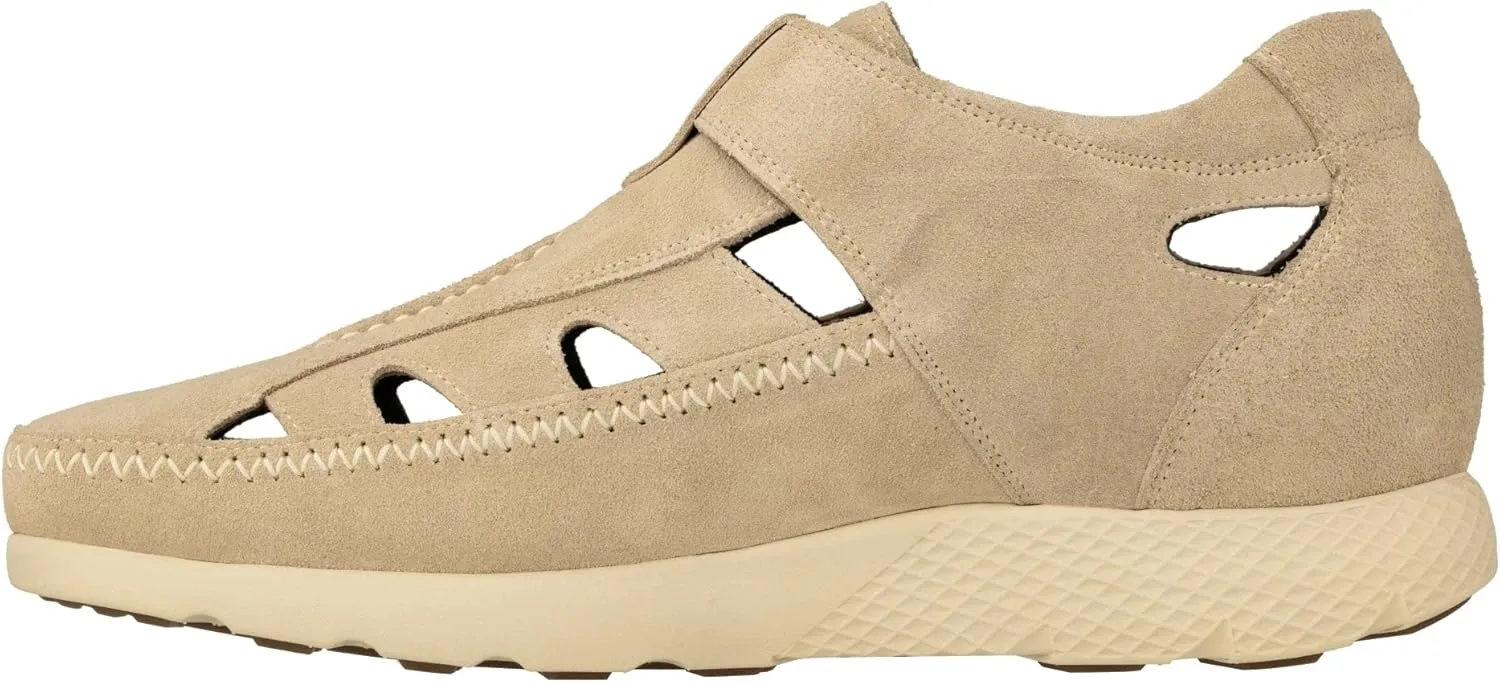CALTO Men's Invisible Height Increasing Elevator Shoes - Beige Premium Suede Leather Lightweight Fisherman Sandals - 2.6 Inches Taller - K2135 - Size 9 D(M) US