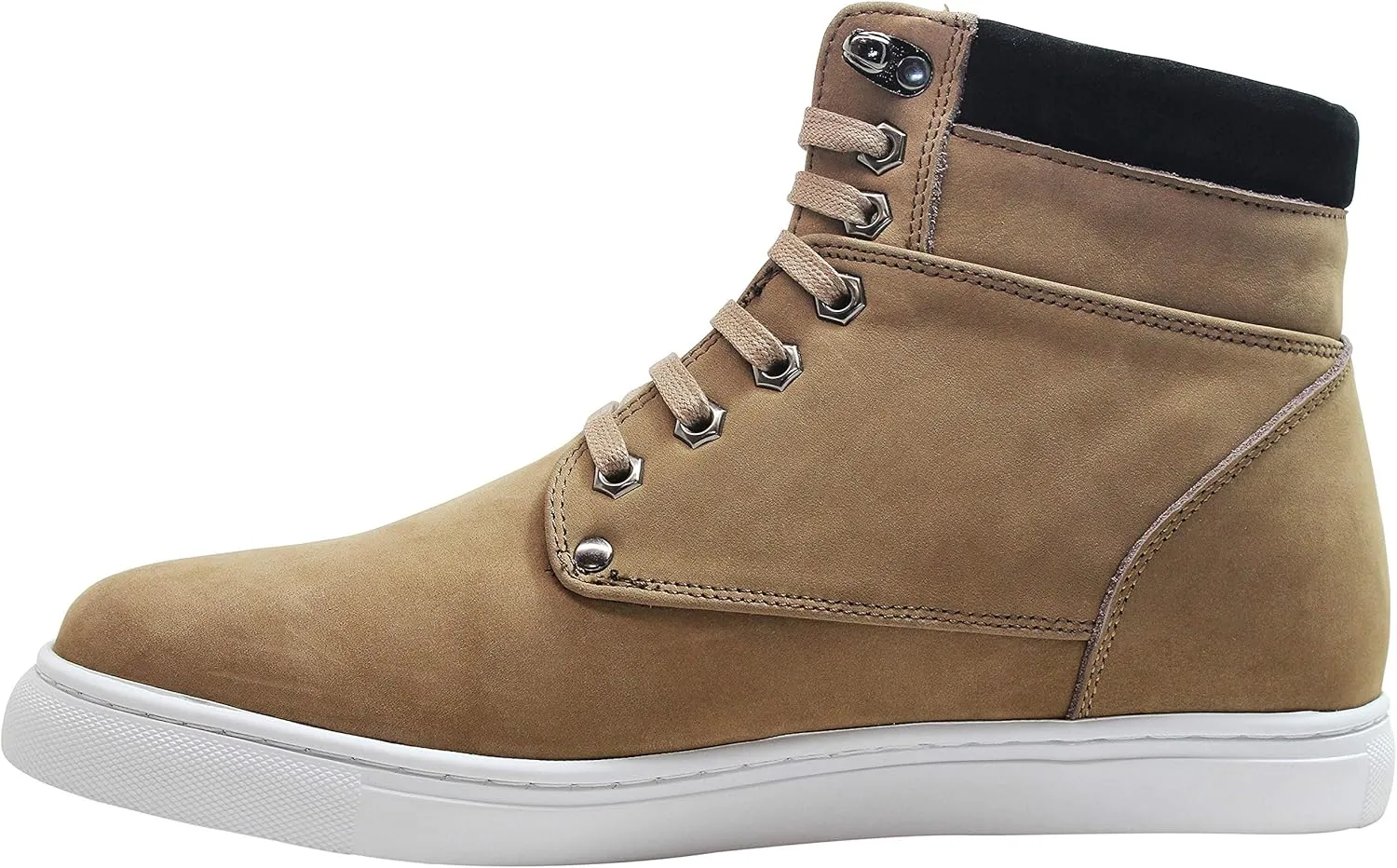CALTO Men's Invisible Height Increasing Elevator Shoes - Tan Brown Nubuck Leather Lace-up Fashion Sneakers - 2.6 Inches Taller - T53121 - Size 8 D(M) US
