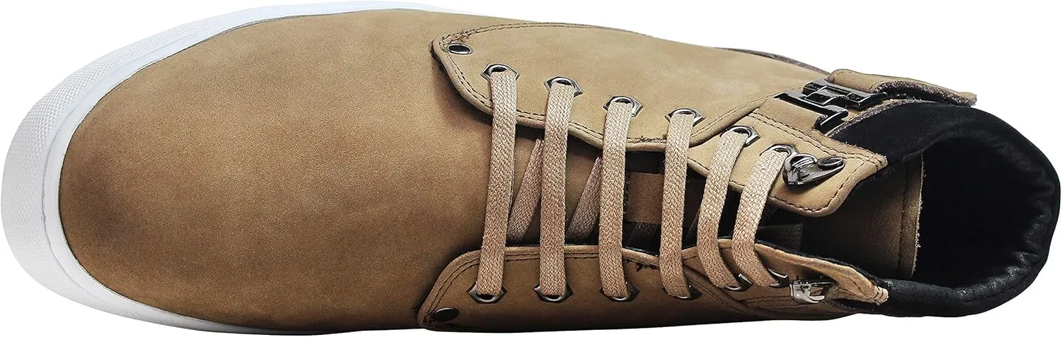 CALTO Men's Invisible Height Increasing Elevator Shoes - Tan Brown Nubuck Leather Lace-up Fashion Sneakers - 2.6 Inches Taller - T53121 - Size 8 D(M) US