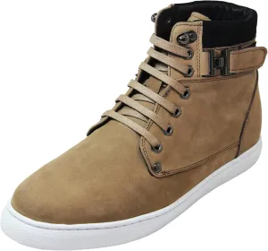CALTO Men's Invisible Height Increasing Elevator Shoes - Tan Brown Nubuck Leather Lace-up Fashion Sneakers - 2.6 Inches Taller - T53121 - Size 8 D(M) US