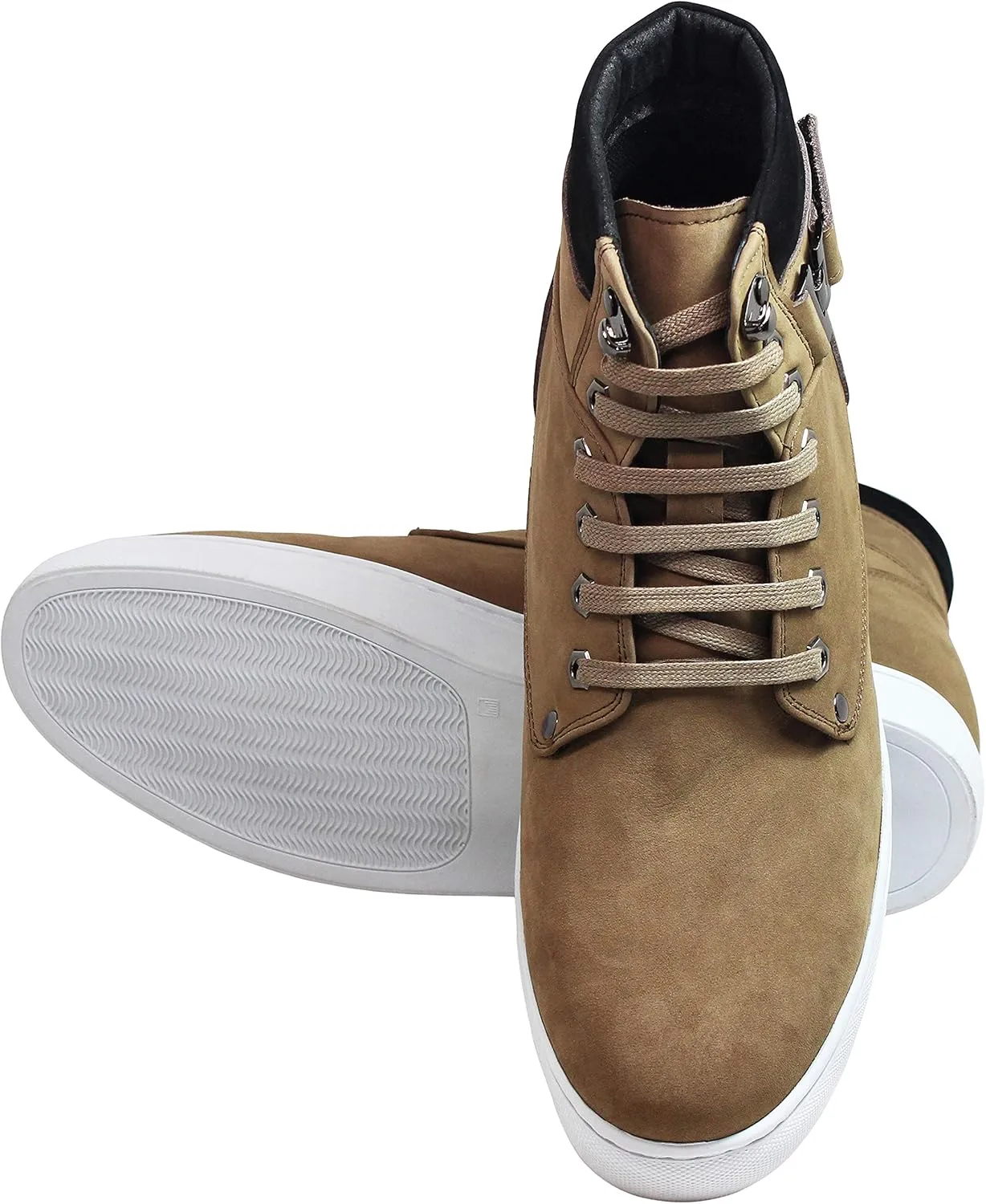 CALTO Men's Invisible Height Increasing Elevator Shoes - Tan Brown Nubuck Leather Lace-up Fashion Sneakers - 2.6 Inches Taller - T53121 - Size 8 D(M) US