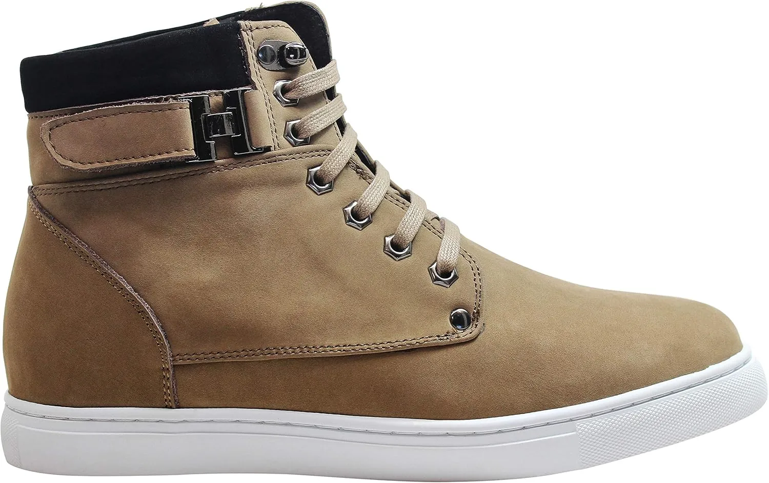 CALTO Men's Invisible Height Increasing Elevator Shoes - Tan Brown Nubuck Leather Lace-up Fashion Sneakers - 2.6 Inches Taller - T53121 - Size 8 D(M) US