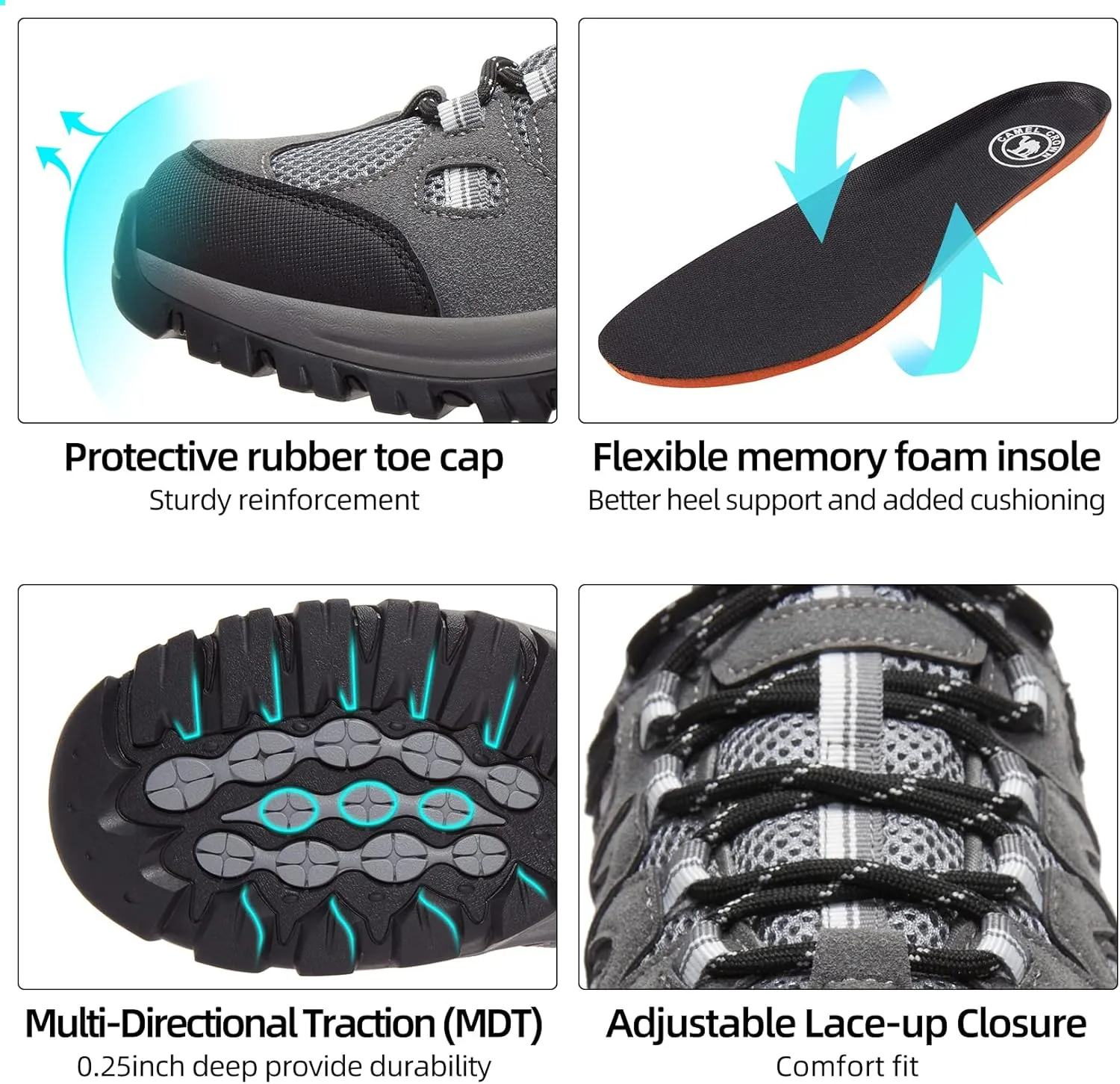 CAMELSPORTS Men’s Hiking Shoes Low Top Walking Hiking Shoes for Men Outdoor Ankle Support Breathable Trekking Trails Shoes Hiking Sneakers Mens