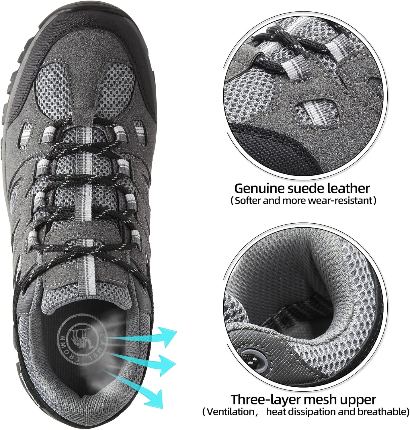 CAMELSPORTS Men’s Hiking Shoes Low Top Walking Hiking Shoes for Men Outdoor Ankle Support Breathable Trekking Trails Shoes Hiking Sneakers Mens