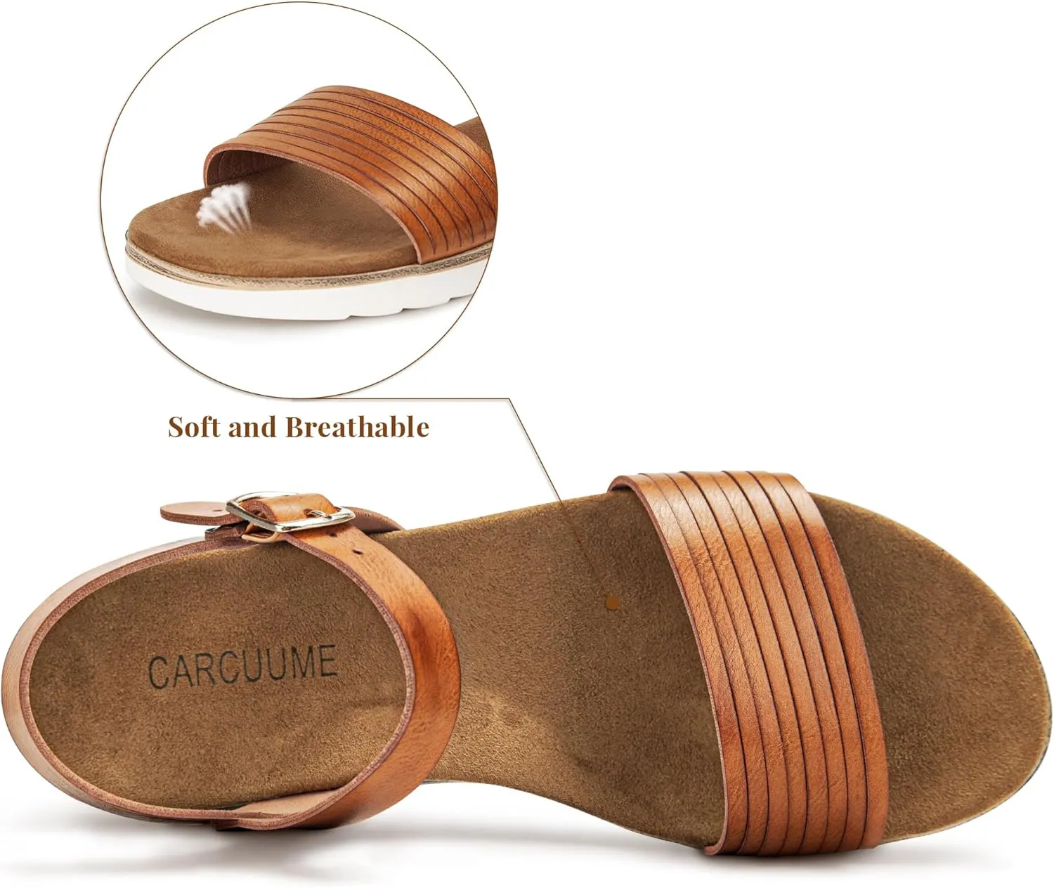Carcuume Women's Comfortable Lightweight Walking Footbed Arch Support Flat Sandal,DR-00