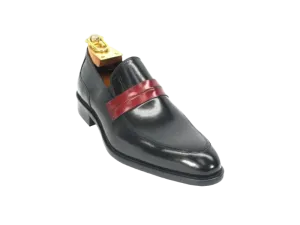 Carrucci Black and Red Men's Dress Shoe Genuine Calfskin Leather Slip-on Contrast Penny Loafer