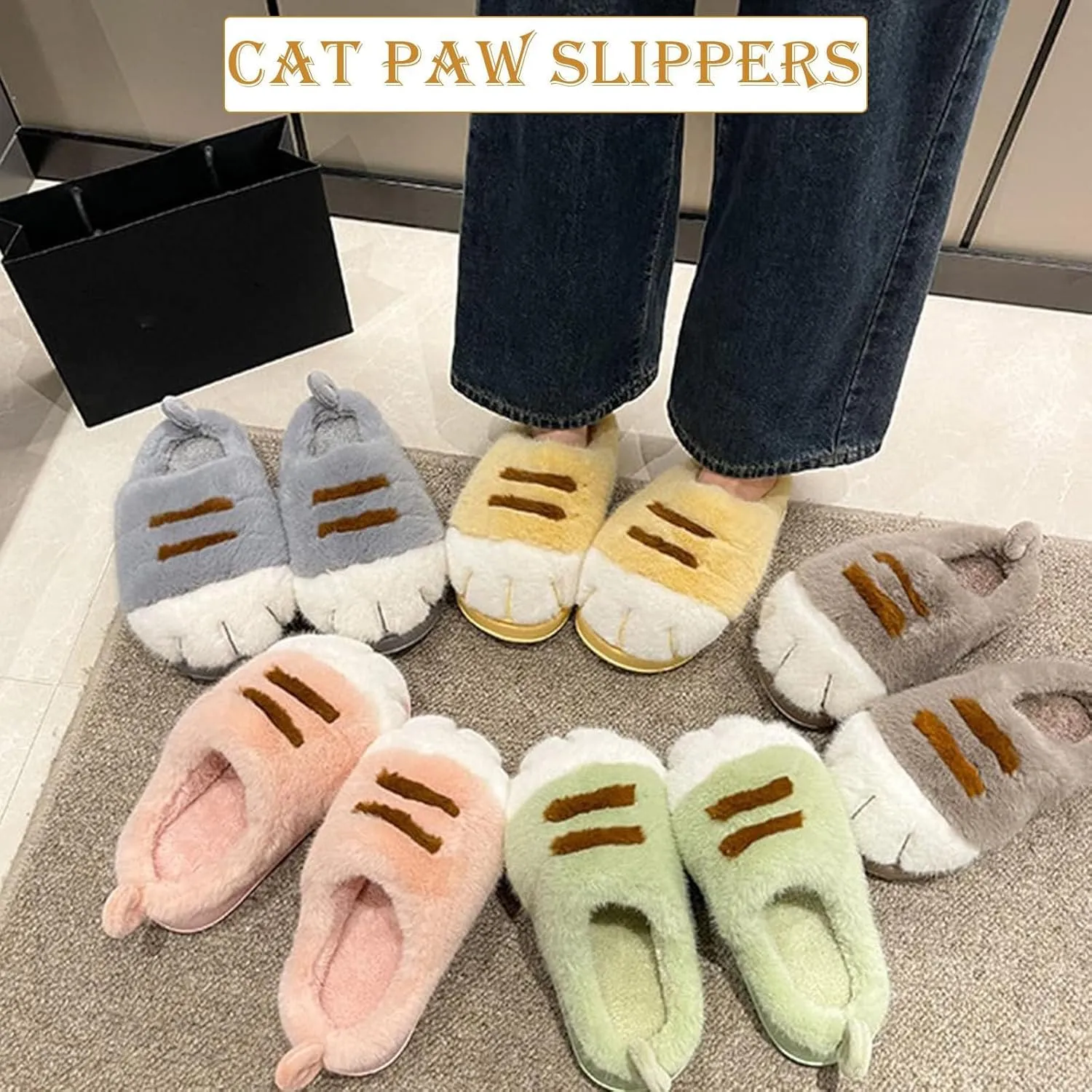 Cat Paw Slippers, Cat's Paw Slippers Winter Warm Furry Bedroom House Shoes, Funny Cat Paw Shoes for Indoor