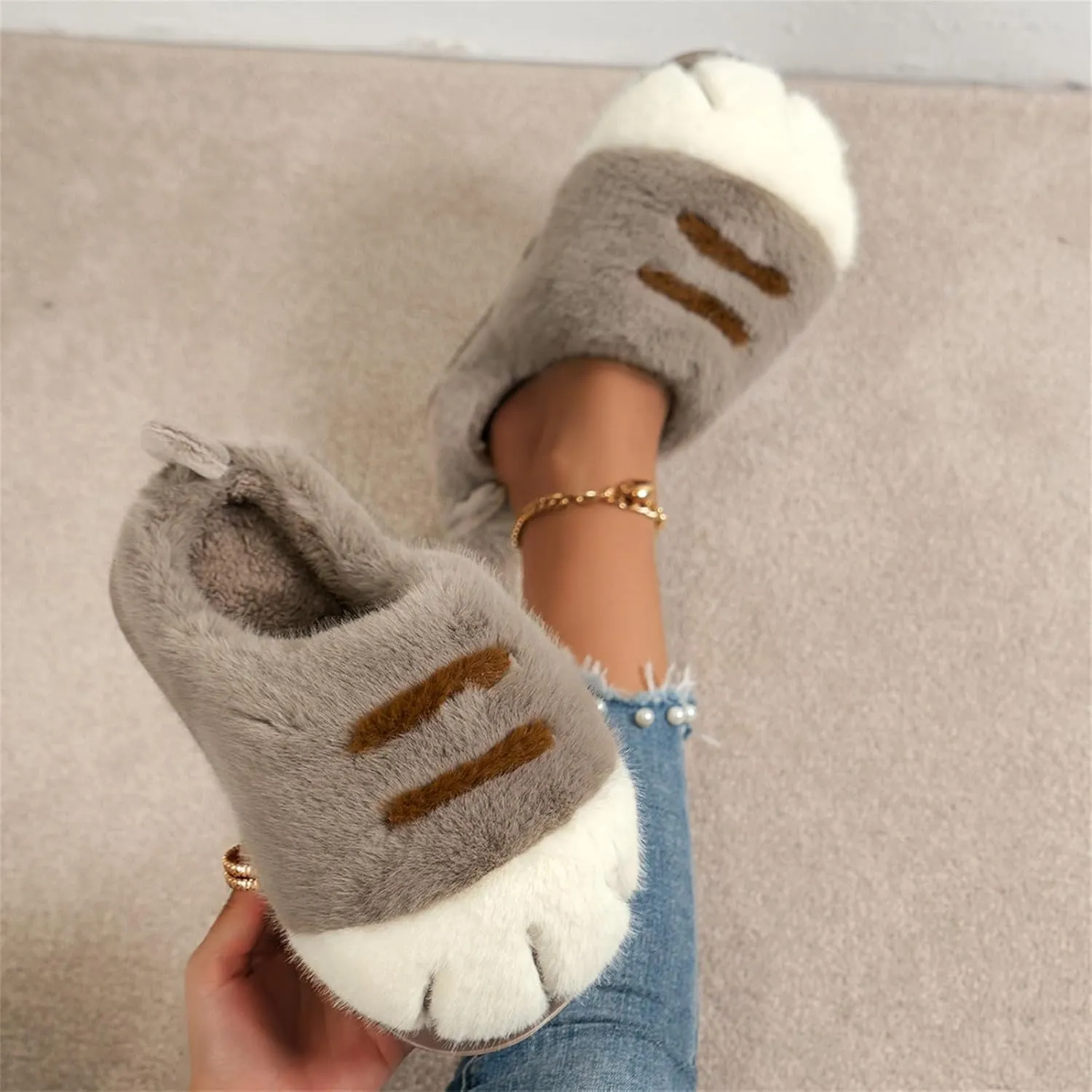 Cat Paw Slippers, Cat's Paw Slippers Winter Warm Furry Bedroom House Shoes, Funny Cat Paw Shoes for Indoor