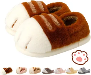 Cat Paw Slippers,3D Cat Paw Cartoon Slipper for Women, Warm Fluffy Furry Winter House Cat Paw Slides for Indoor