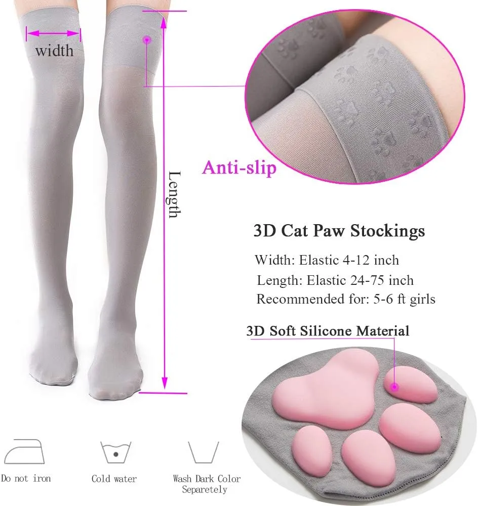 Cat Paw Thigh High Socks Golves, Cute Soft 3D Toe Beans Socks Mittens Kitten Claw Pad Socks for Girl Women Cosplay Set…
