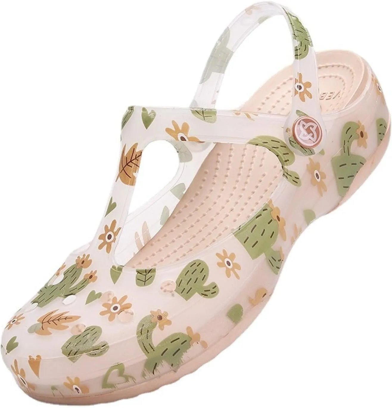 Cave shoes: women wear beach shoes in summer, jelly, thick soles, breathable, seaside printed toe slippers