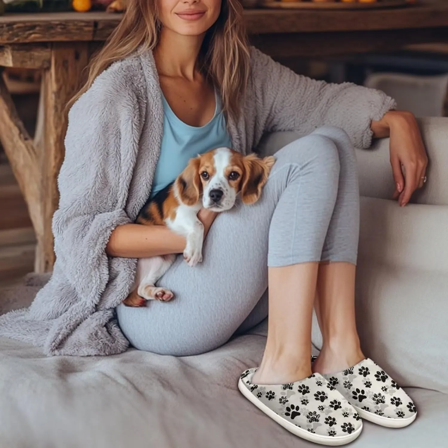 chaqlin Dog House Slipper Fuzzy Sandals Furry Womens Bedroom Flannel Fur Lined Anti Skid Thick Sole Slippers Outdoor