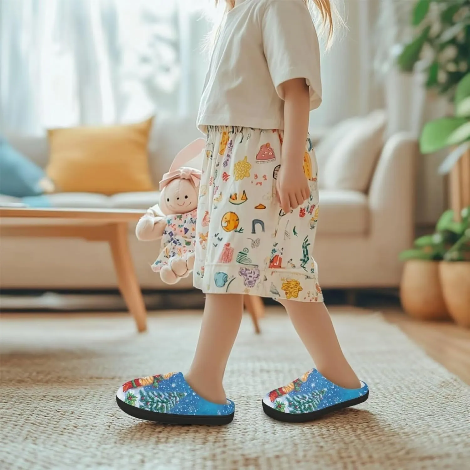 Christmas Fuzzy Slippers for Girls Kids Soft Fluffy Slipper House Slip On Shoes Winter Warm