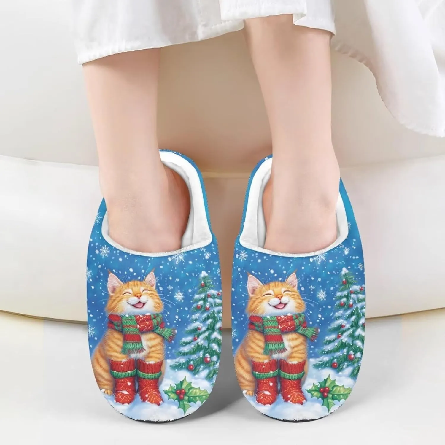 Christmas Fuzzy Slippers for Girls Kids Soft Fluffy Slipper House Slip On Shoes Winter Warm