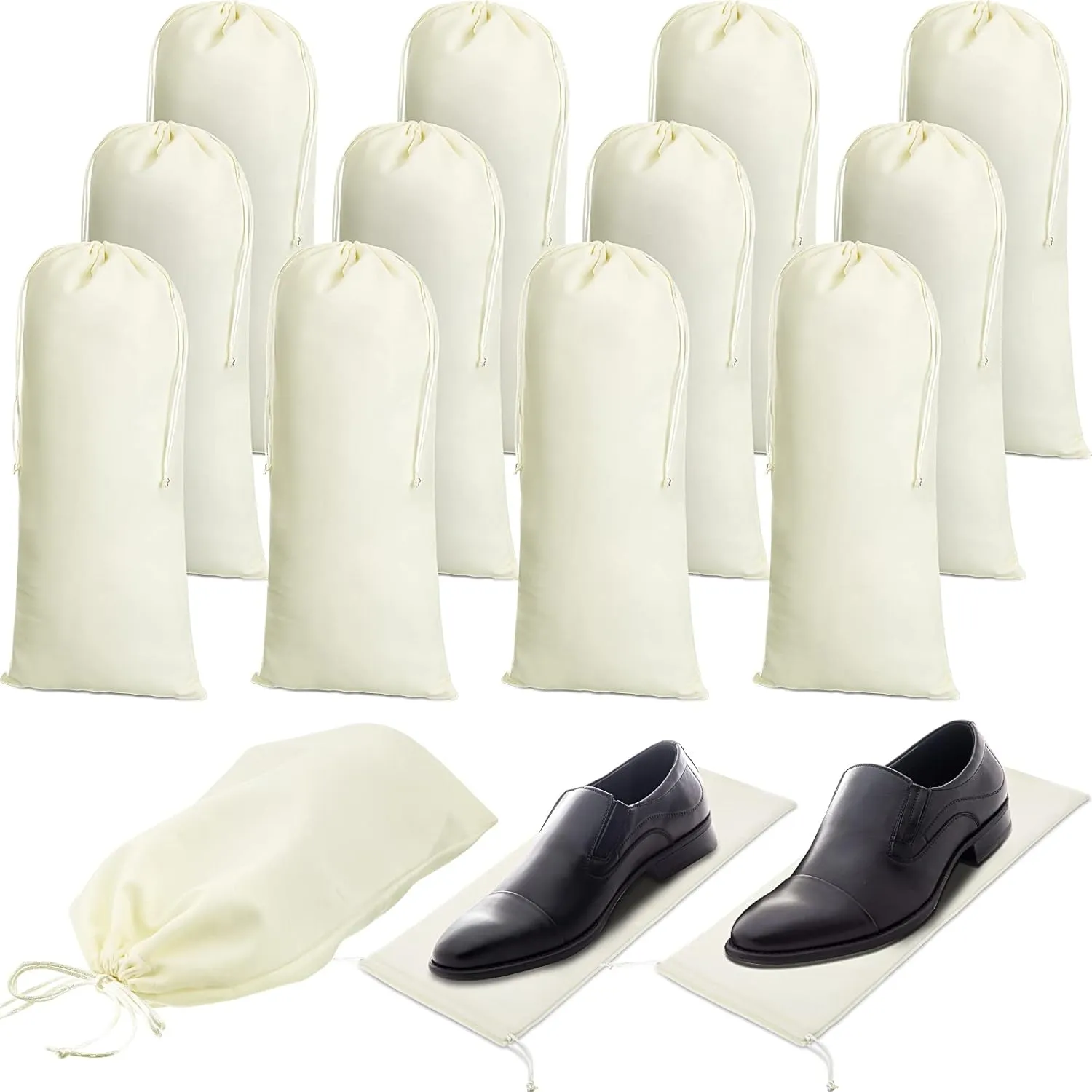 Chumia 12 Pcs Shoe Dust Bags Single Shoe Pouch with Drawstring Closure Washable Breathable Shoe Covers for Travel Home Luggage Handbags Organizer