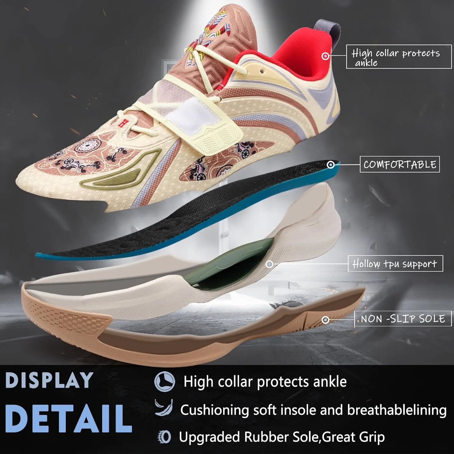 CJSPORX Men Women Basketball Shoes Breathable Non Slip Outdoor Fashion Sneakers