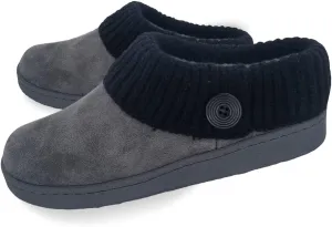 Clarks Womens Suede Leather Comfort Clog Knitted Collar Slipper - Plush Faux Fur Trim - Indoor Outdoor House Slippers For Women (Grey/Black 7M)