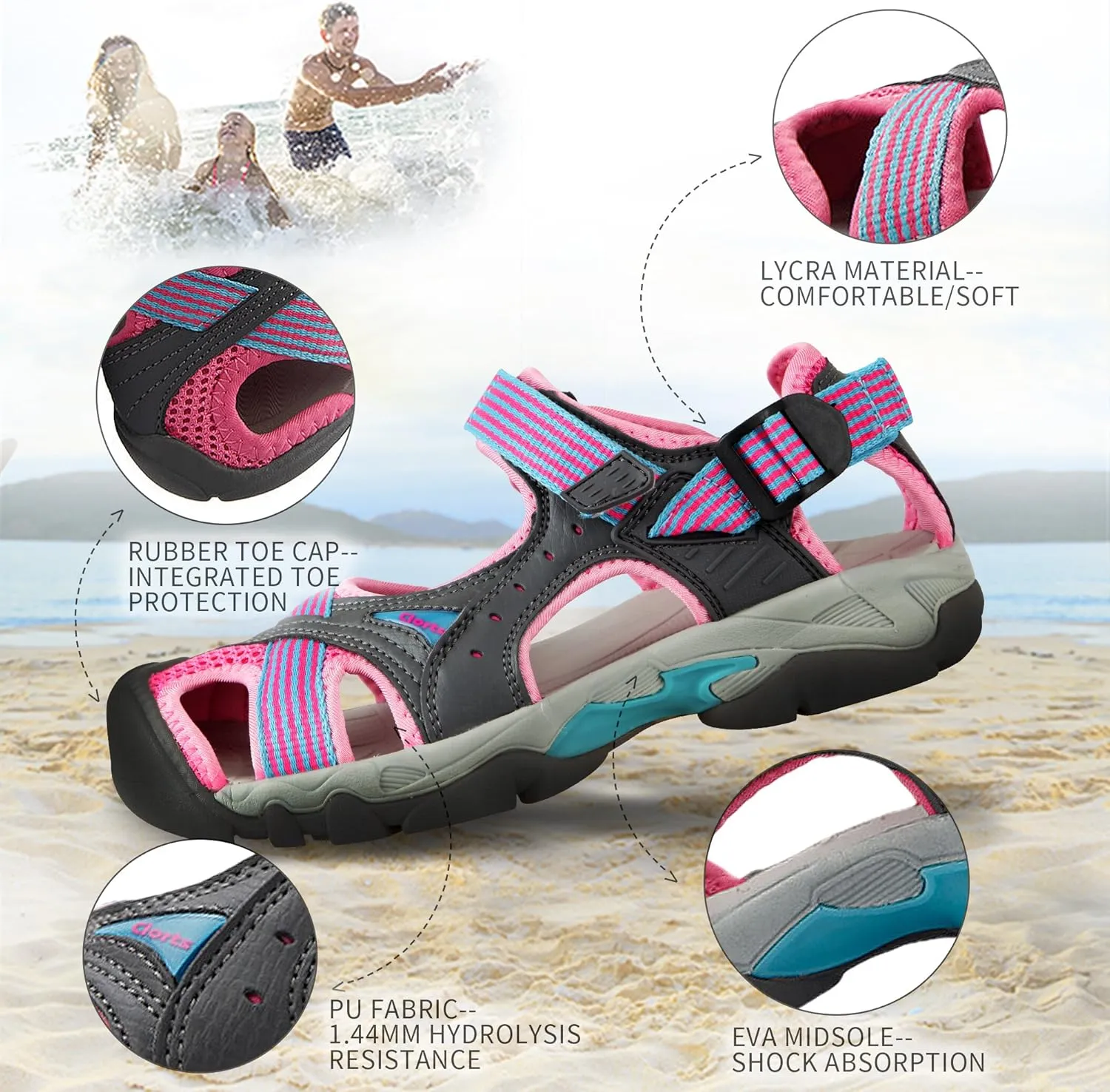Clorts Women's Sport Sandal Lightweight Outdoor Hiking Athletic Beach Amphibious Sandal