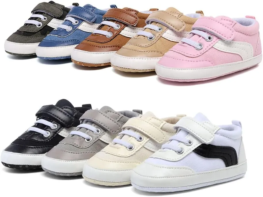 Clowora Unsex Baby Boys Girls Canvas First Walkers Shoes,Newborn Infant Non Slip Soft Sole Crib Casual Sneaker
