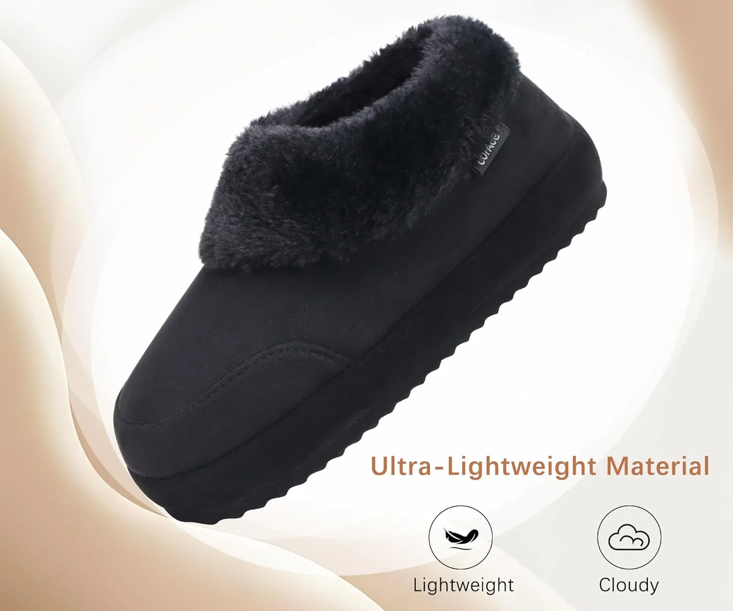 COFACE Women's House Slippers Warm Lined Micro Suede Fuzzy House Shoes for Woman Indoor Outdoor Bedroom Faux Fur Collar Comfy Booties