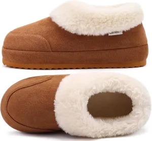 COFACE Women's House Slippers Warm Lined Micro Suede Fuzzy House Shoes for Woman Indoor Outdoor Bedroom Faux Fur Collar Comfy Booties