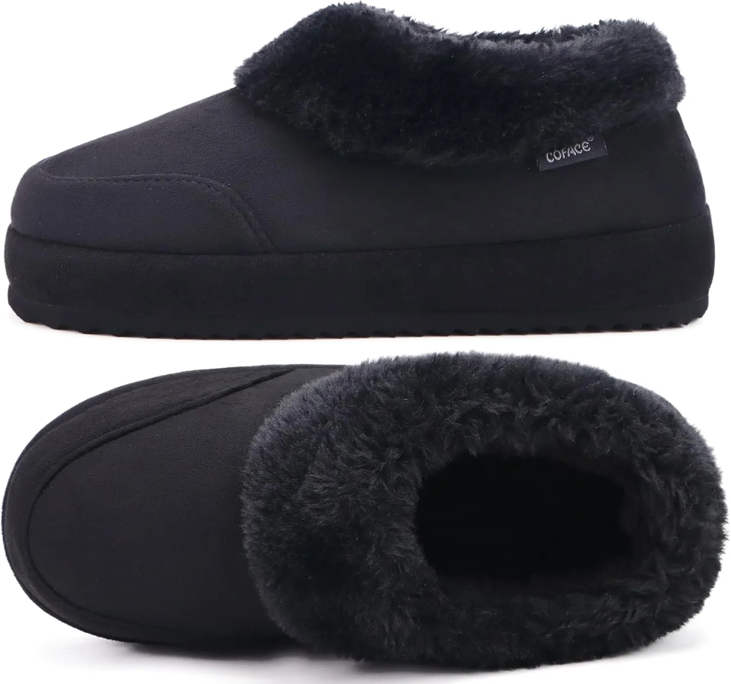 COFACE Women's House Slippers Warm Lined Micro Suede Fuzzy House Shoes for Woman Indoor Outdoor Bedroom Faux Fur Collar Comfy Booties